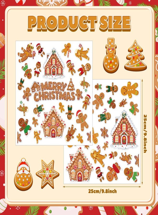 Tellingyou 56 Pcs Christmas Thick Gel Clings Cartoon Gingerbread Man Candy House Window Clings Decals Window Gel Decals Christmas Decorations for Home Classroom Nursery Xmas Party Supplies Gift - Image 2